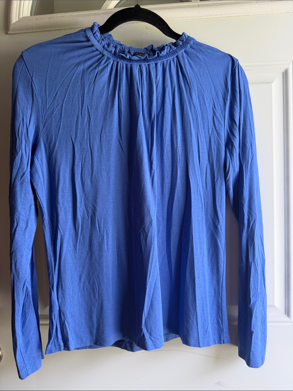 Ann Taylor Periwinkle Ruffle-Neck Long Sleeve Top, large petite.